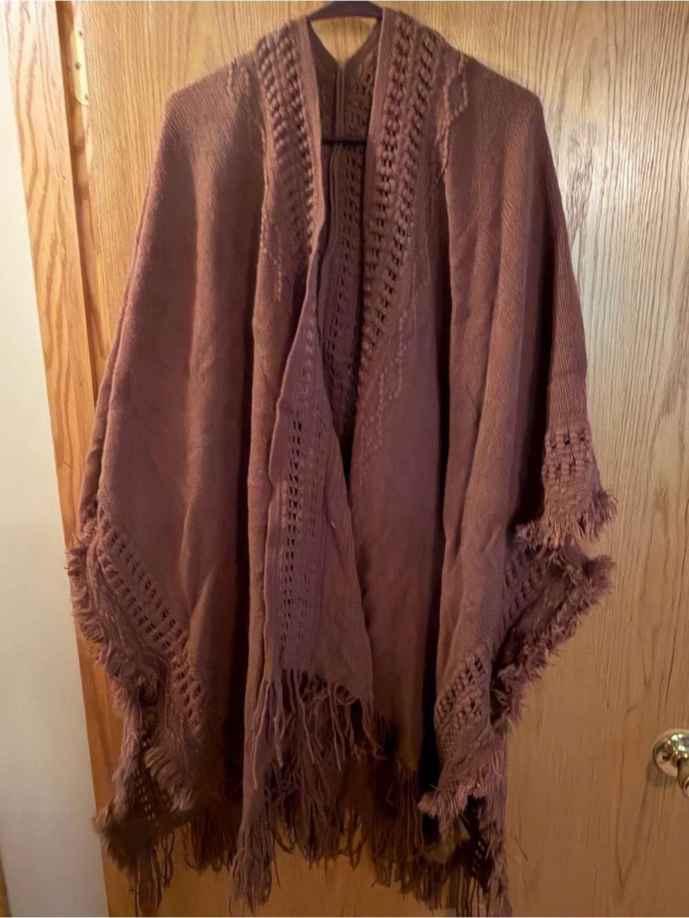Women’s Fringe Shawl Poncho - brown Knit Wrap